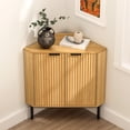 thumbnail image 6 of Fluted Corner Cabinet, Modern Small Corner Floor Cabinet with 2 Doors and 2-Tier Shelves, Freestanding Narrow Organizer for Living Room Kitchen Bathroom, Natural Oak, 6 of 9