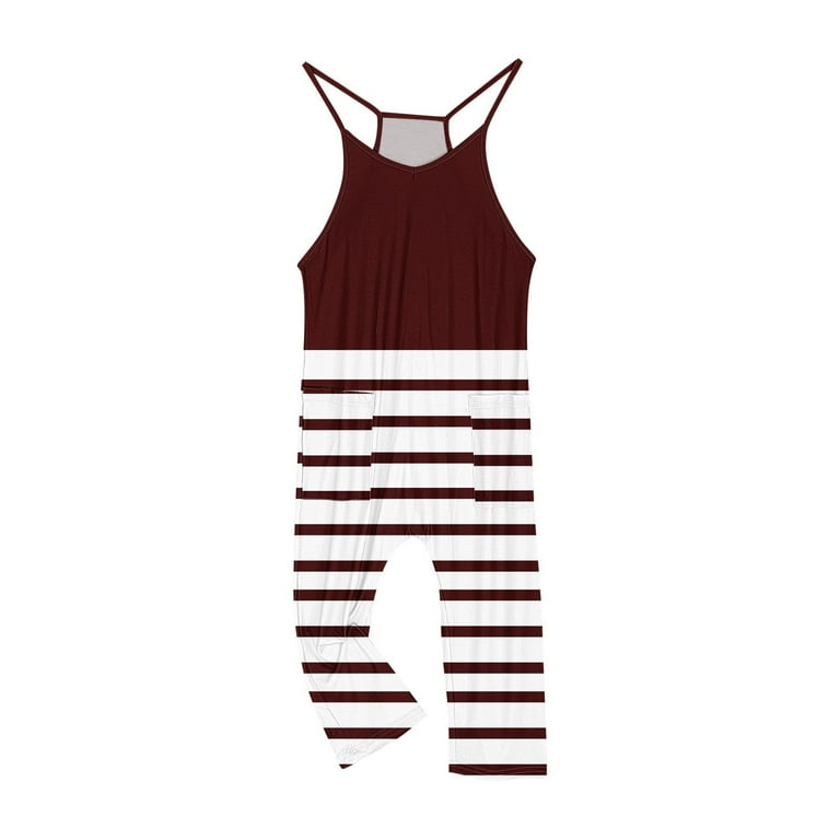 Casual Sleeveless Stripe Spaghetti Neck Jumpsuits Casual Sleeveless Stripe Spaghetti Neck Jumpsuits