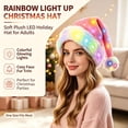 thumbnail image 2 of Colorful Light Up Plush Santa Hat Furry Trim Design Novelty Headwear for Christmas Holiday Party, 2 of 5