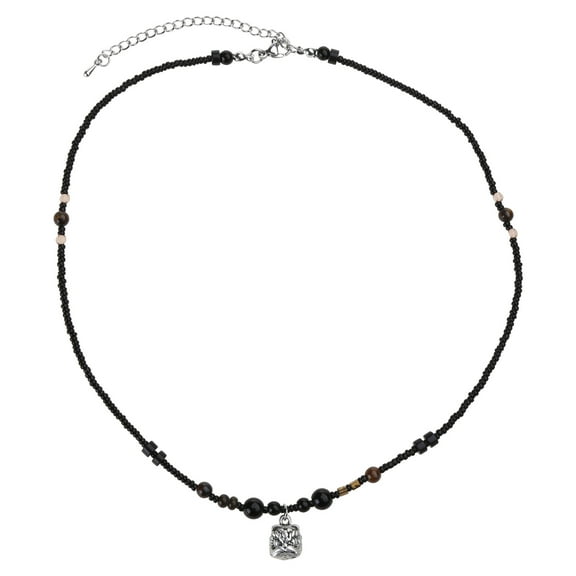 Fogun Vintage Chinese Lion-Pendant Necklace for Women Men Lucky Punk Unusual Stone Bead Choker Chain On The Neck Beads