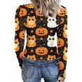 thumbnail image 6 of Halloween Womens Tops Long Sleeve Slim Ribbed Novelty Pumpkin Ghost Tunic Tops Holiday Crew Neck Fall Spring Fashion Clothing Orange XL, 6 of 6