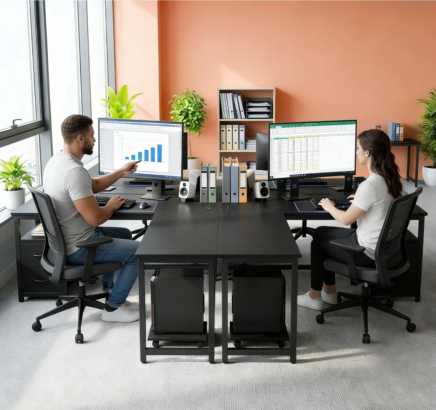 Home Office Desk, Lofka  66”Corner Desk with Power Outlets, Computer Desk with CPU Stand for Home Office Dorm, Sturdy, Black