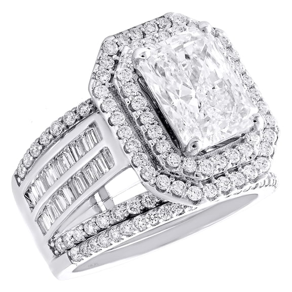 14K White Gold Lab Created Diamond Emerald Octagon Engagement Bridal Set 4.72 TCW