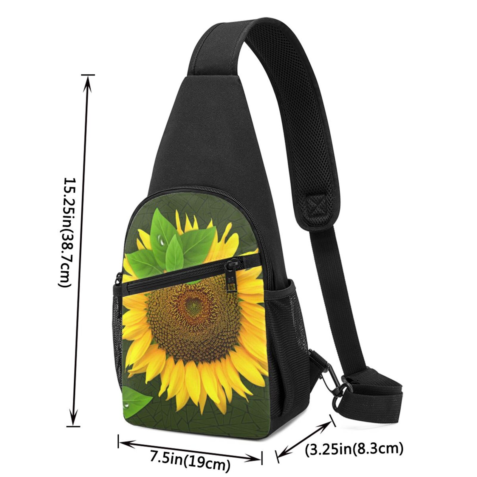 Xecao's Sunflower3 Print Sling Bag: A Versatile Chest, Shoulder, and Crossbody Backpack for Casual Days Out, Perfect for Both Men and Women