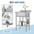 thumbnail image 3 of Amkui Stainless Utility Sink, Freestanding Outdoor Sink with Adjustable Legs, Storage Shelf,S-Hooks & Hot Cold Water Pipes, Kitchen Single Stainless Sinks for Laundry, Garage, 3 of 7
