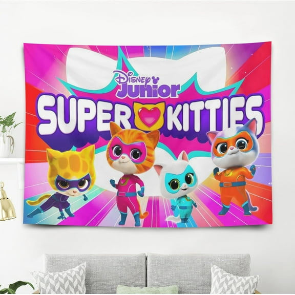 Tapestry SuperKitties for Teen Girls Bedroom Aesthetic Wall Hanging Art Poster for Kids Living Room College Dorm Home Decor Arts, 60 x 40 inch