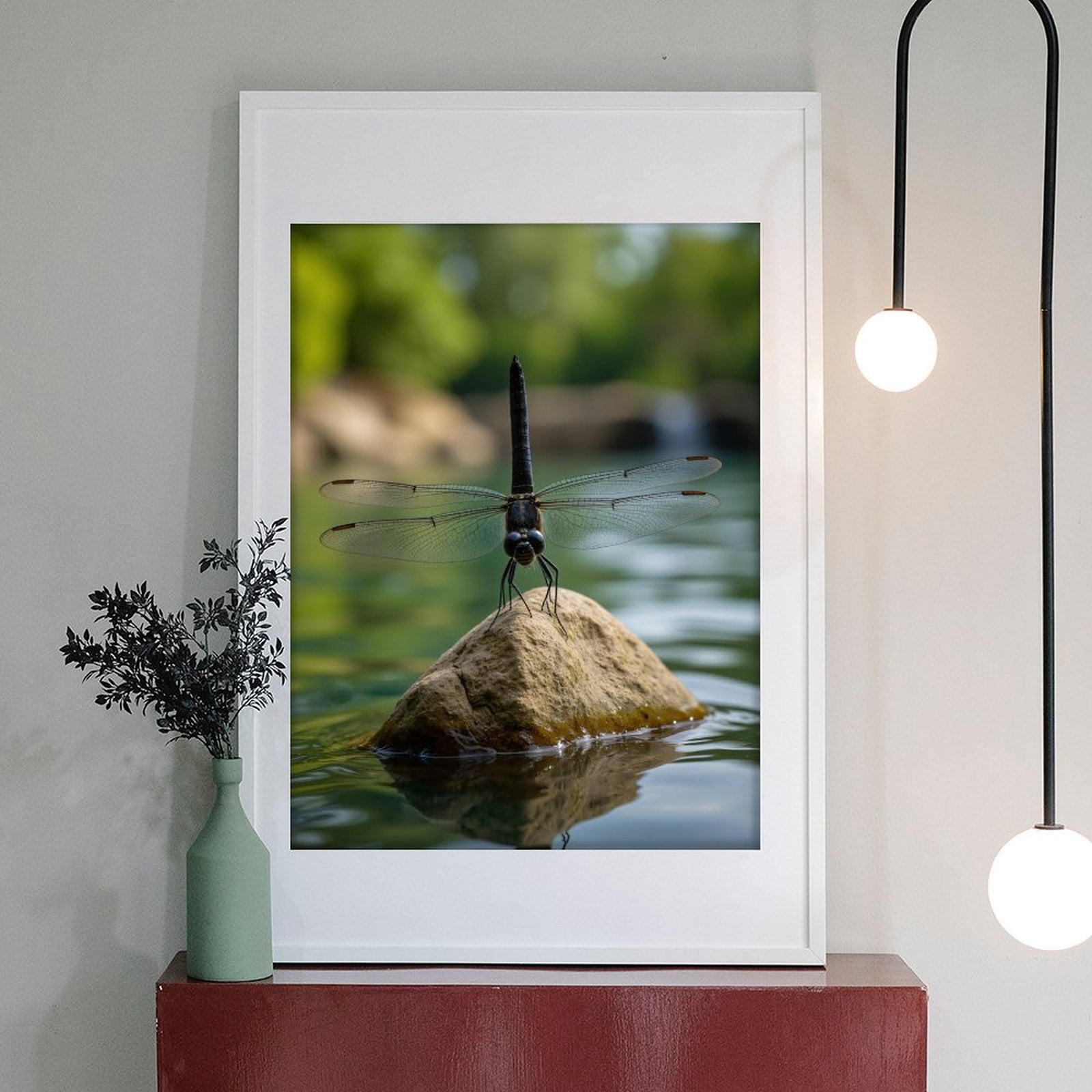 Diamond Art Kit for Adults, Dragonfly Perched On Rock Lake Diamond Painting for Adults Beginners, DIY Diamond Art Painting Kits, 5D Diamond Painting Crafts for Home Decor 12x16 Frameless