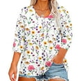 thumbnail image 2 of Mlqidk Womens Plus Size Summer Tops Spring Fashion Button Henley Shirts Floral Print 3/4 Sleeve Tops Dressy Casual Tshirt Loose Fit Clothes for Women Watermelon Red 3XL, 2 of 6
