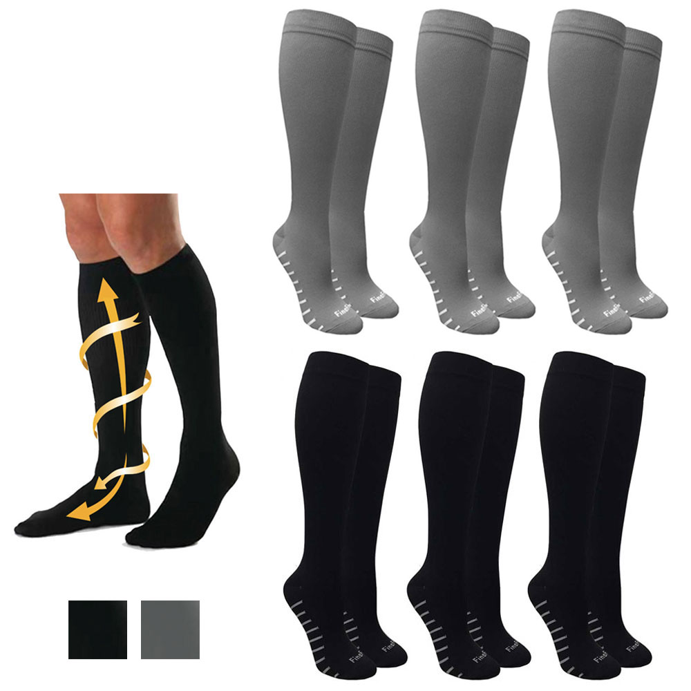 6 Pairs Running Compression Socks Support Graduated Mens Womens Black