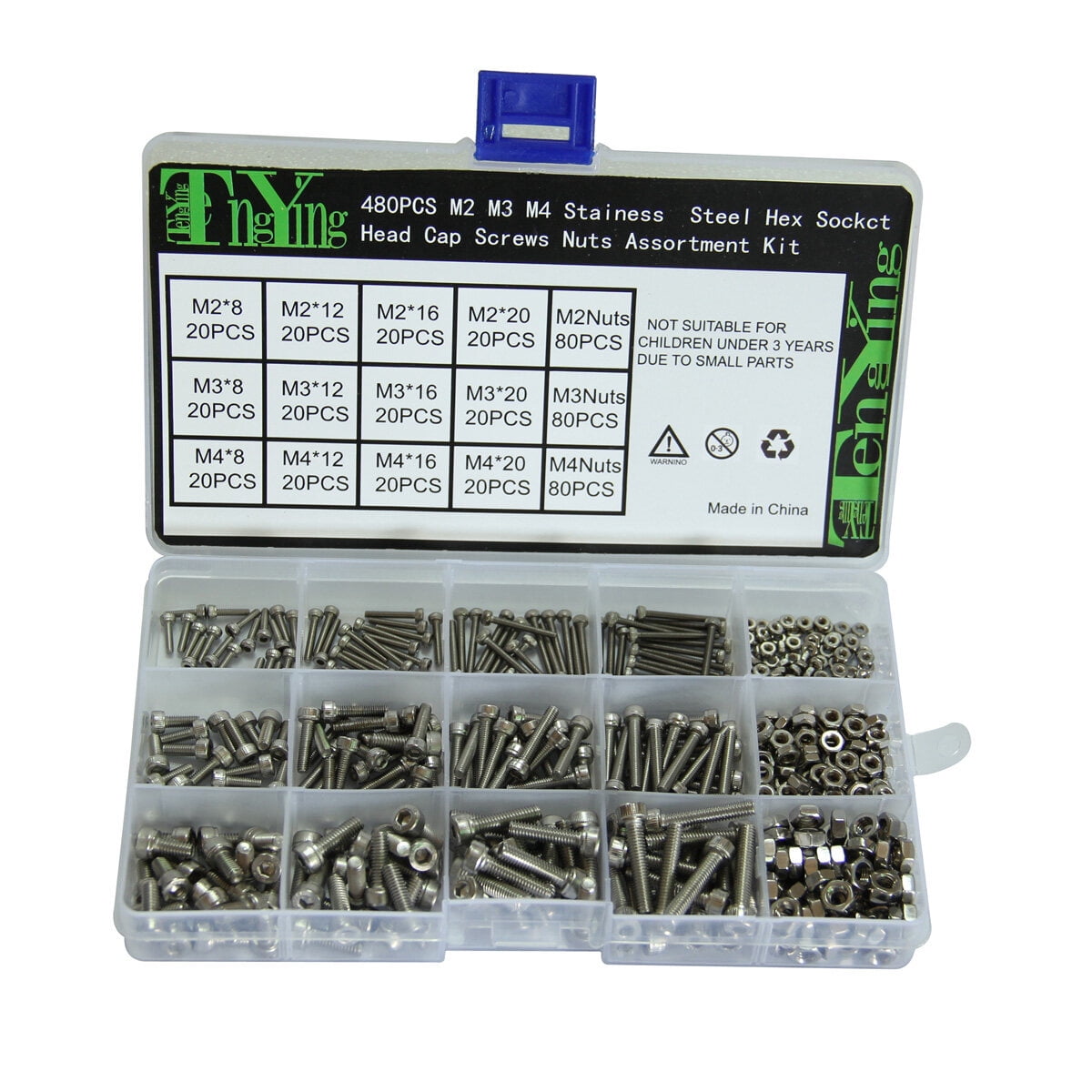 SKISUNO 480Pcs Screws and Bolts Assortment Kit 304 Stainless Steel Flush Mounting for Ship Construction