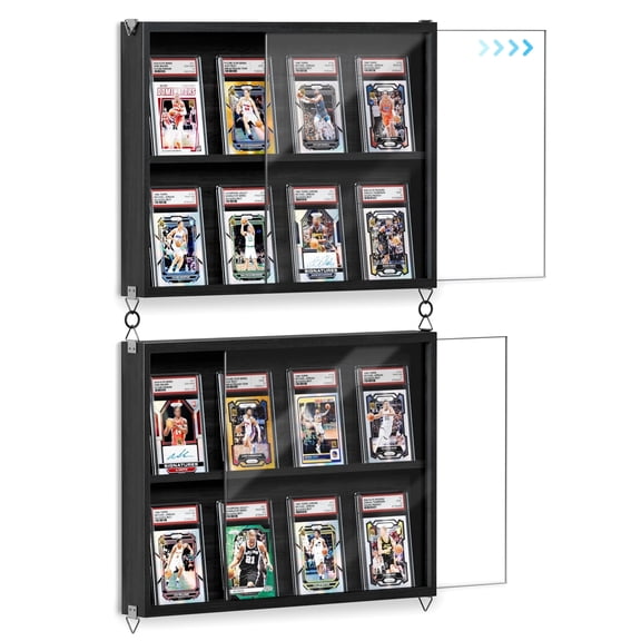 2 Pack Card Display Case, Trading Card Display Frame Wall Mount, Graded Sports Card Display for Trading Card Collection Black