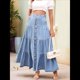thumbnail image 5 of Falda Vaquera Larga con Volantes, Botones, Cintura Alta y Elástica, Estilo Occidental, Estilo A, con Bolsillos y Retazos, Estilo Y2K Azul L, 5 of 10