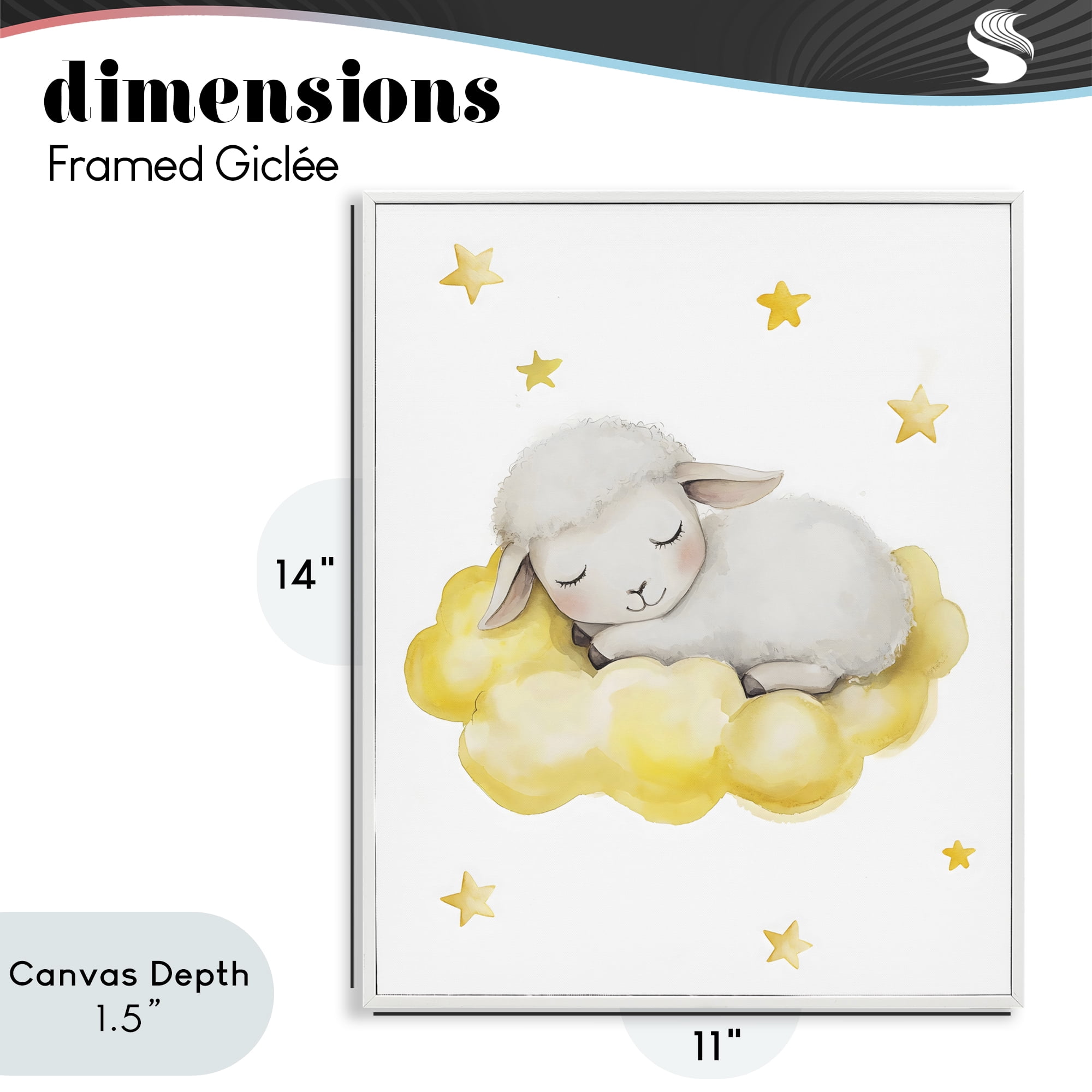 Stupell Industries Sleeping Sheep on Yellow Cloud White Framed Giclee Art, design by LSR Design Studio