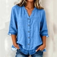 thumbnail image 2 of Aboser Oversized Kimono Tops for Women Lightweight Cotton Linen Shirts Casual Side Tie Blouses Loose V Neck Kimonos Breathable Soft Blouse Blue M, 2 of 9
