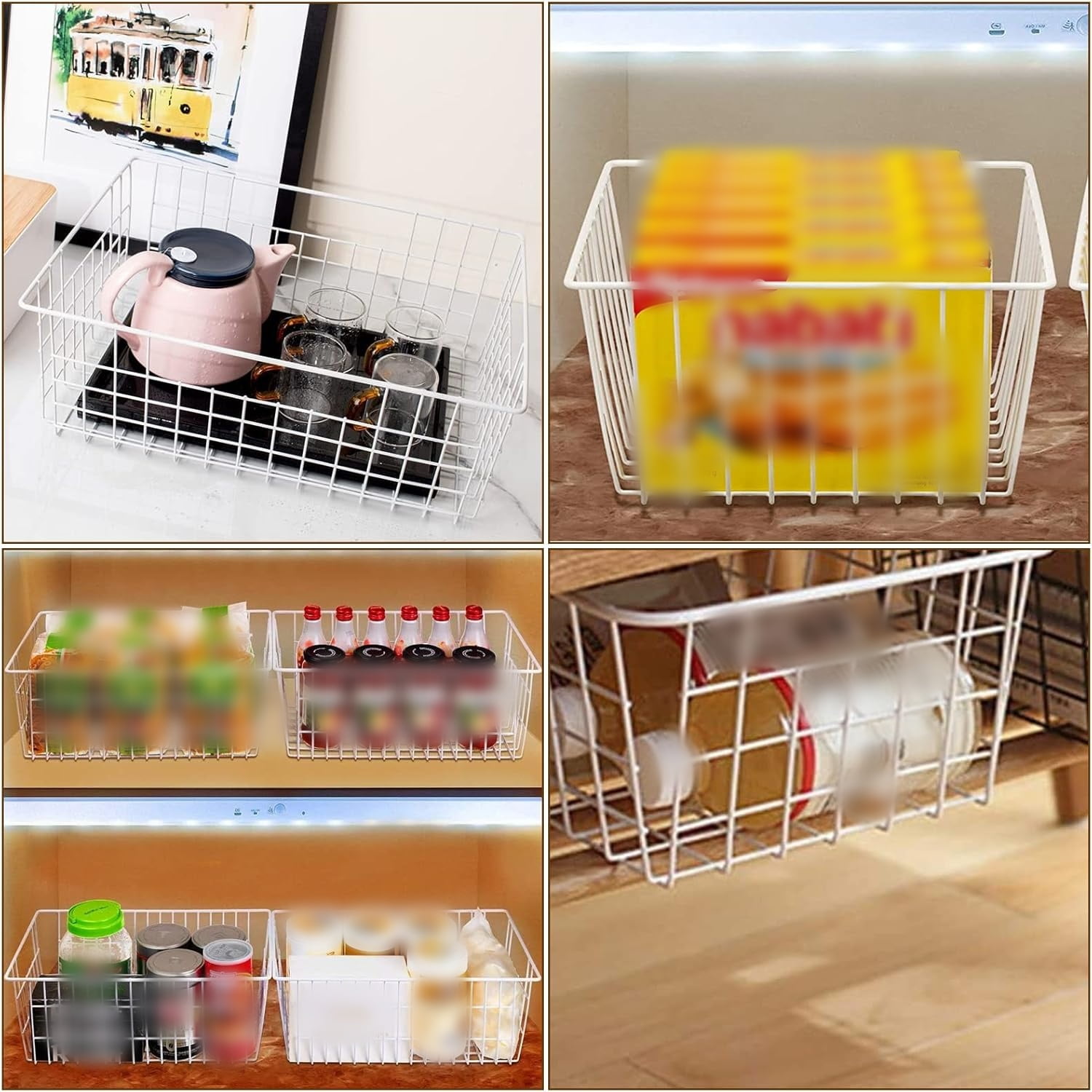Freezer Baskets Wire Storage Baskets, Closet Baskets Bin Organizer Storage for Home, Office,Freezer, Pantry, Bathroom Organizing, White, Set of 6
