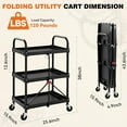 thumbnail image 2 of Gianna 3-Tier Foldable Utility Cart Set of 2, Collapsible Service Cart with 4 Swivel Wheels & Brakes, 120LBS Capacity & Collapsible Storage Rolling Cart for Kitchen, Offic, Black, 2 of 7