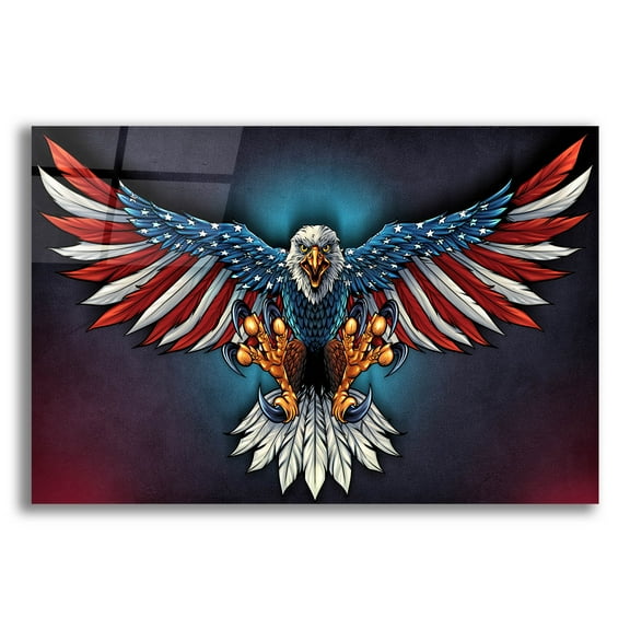 Epic Art 'Eagle With US Flag Wings Spread' by Flyland Designs, Acrylic Glass Wall Art, 24"x16"