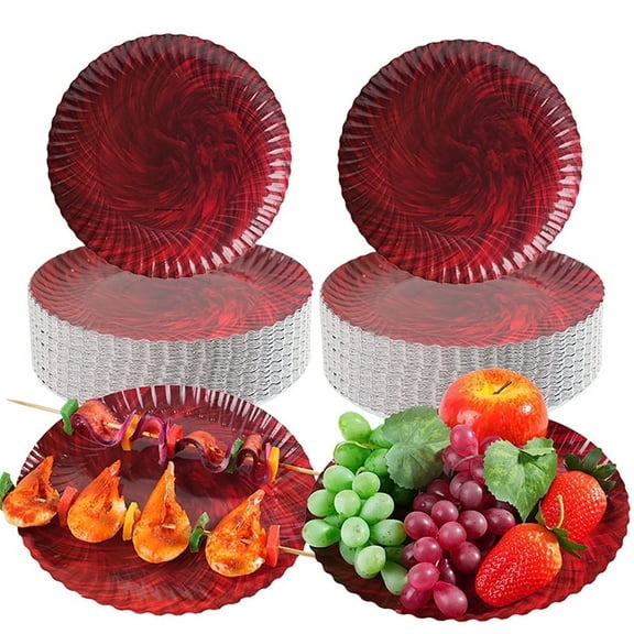 Verdelife 8.5" Round Paper Plates Red Disposable 30 Count for Appetizer Dessert Salad Kitchen Use