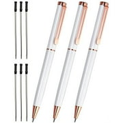 Cambond White Pens, Ballpoint Pen Bulk Black Ink 1.0 mm Medium Point Retractable Stick Pens Smooth Writing for Men Women Police Uniform Office Business, 3 Pens with 6 Refills (White)
