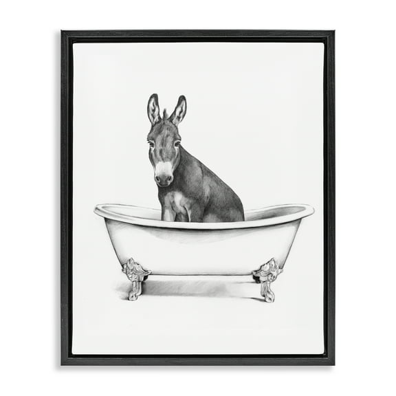 Stupell Industries Antique Tub with Donkey Bath & Laundry Painting Black Floater Framed Canvas Art Print Wall Art, 17 x 21