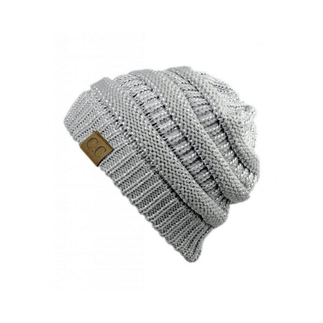 Gravity Threads Knit Soft Stretch Beanie Cap, Silver