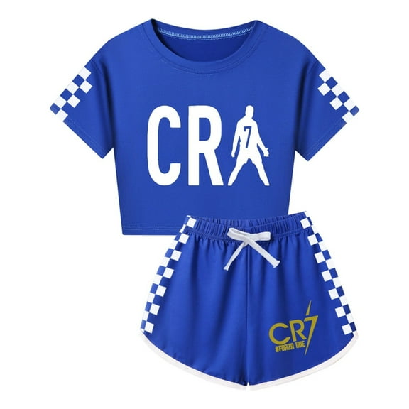 Ronaldo Fan Outfit – Kids CR7 T-Shirt and Shorts Set with Checkered Detail