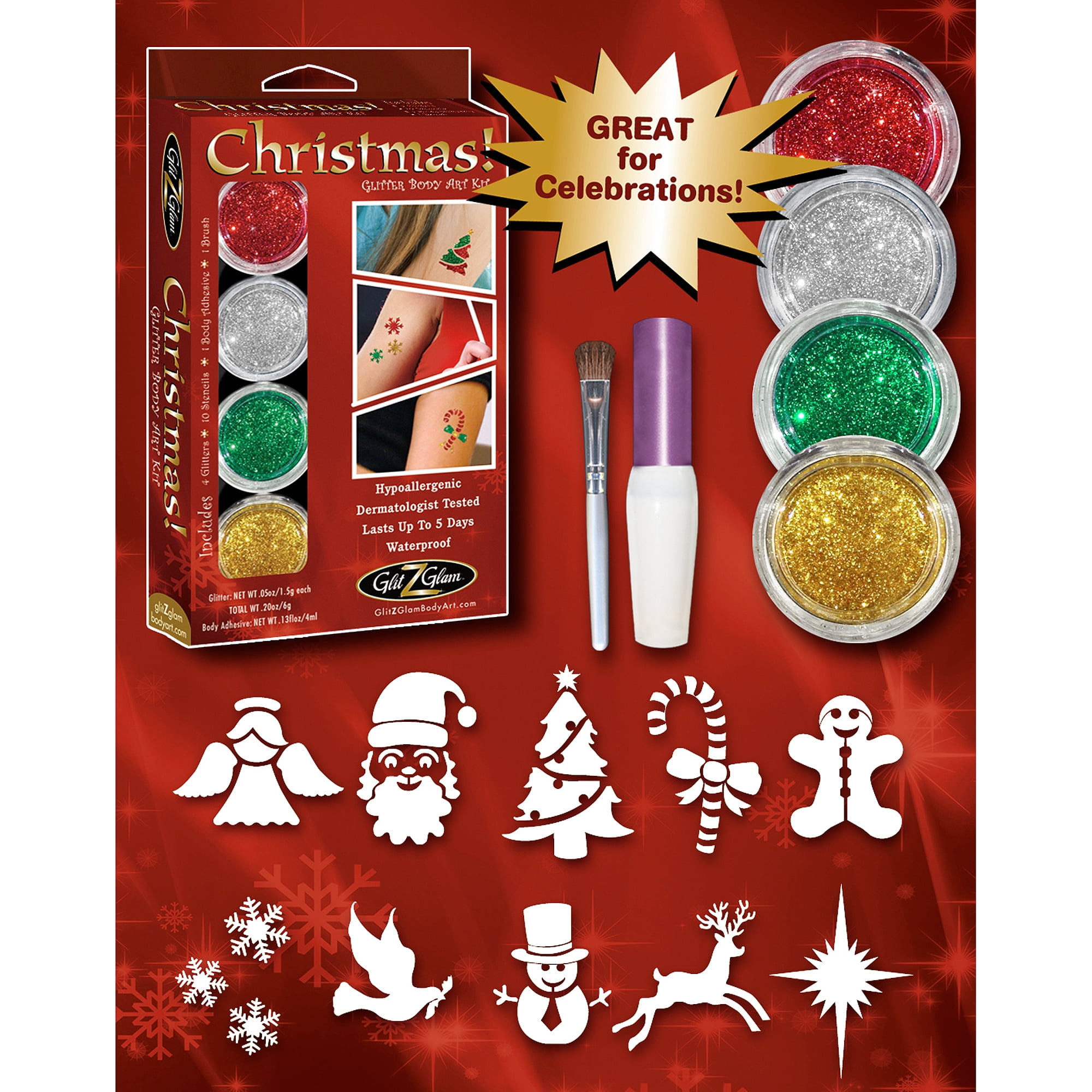 CHRISTMAS GLITTER TATTOO Stencils X25 Top Up Ur Glitter Tattoo Kit  Facepaint 334  PicClick UK