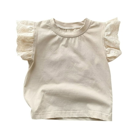 

Girls Summer Solid Color Simple Crew Neck Flying Sleeve T Shirt Children s Casual Outing Leisure Skin-Friendly T Shirts for Boys Baby Girl Clothes