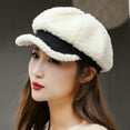 thumbnail image 2 of dianhelloya Warm hat Autumn Winter Women Beret Hat Solid Color Short Brim Windproof Faux Sweat-absorbing Octagonal Hat for Trip Yellow, 2 of 7