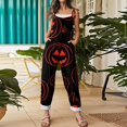 thumbnail image 5 of Halloween Jumpsuits for Women Cotton Linen Funny Floral Print Lounge Rompers Funny Floral Print Casual Comfy Overalls with Pockets, 5 of 7