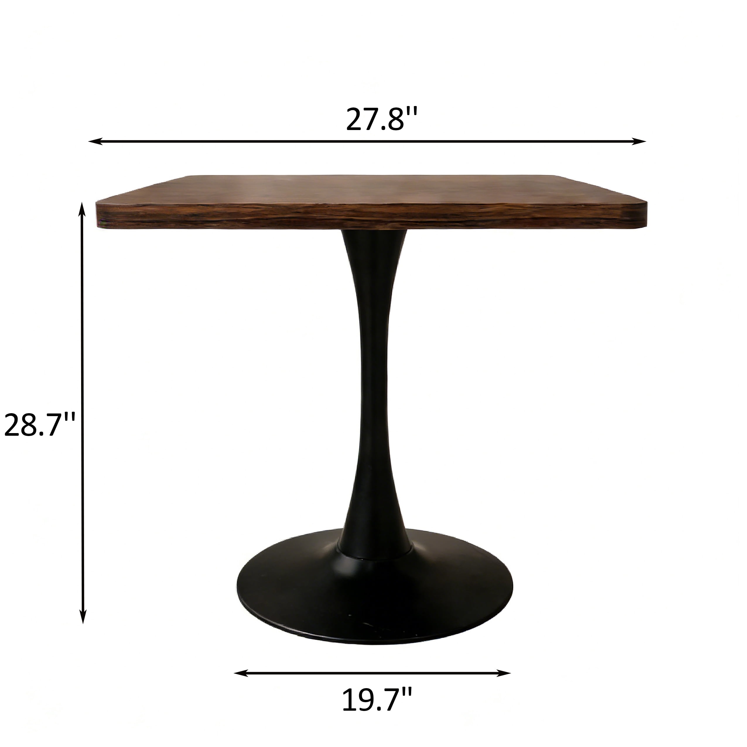 Miniyam 27.6" Small Square Dining Table for 4, Tulip Pedestal Kitchen Bistro Breakfast Table, Walnut Finish Top, Black Base