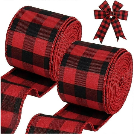 Buffalo Plaid Ribbon, 19.6 Yards 2.5 inch Wired Christmas Ribbon, Red and Black Plaid Ribbon for Bow Making, Gift Wrapping, Wreath Making, Christmas T