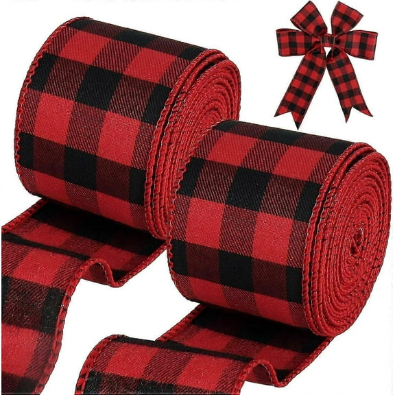 Buffalo Plaid Ribbon, 19.6 Yards 2.5 inch Wired Christmas Ribbon, Red and Black Plaid Ribbon for Bow Making, Gift Wrapping, Wreath Making, Christmas T