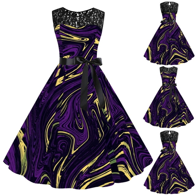 WILLBEST Vestidos Casuales para Mujer Fiesta Vestido de Fiesta de Graduación de Encaje Estilo Rockabilly Vintage de Los Años 50 para Mujer Grande