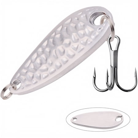 Fishing Lures Micro Spoon with Hammered Texture Sinking Fishing Lures for Bass Trout Perch Top Water Lures with Treble Hooks Long Casting Fishing Lures for Freshwater Bass Fishing Tackle Silver S