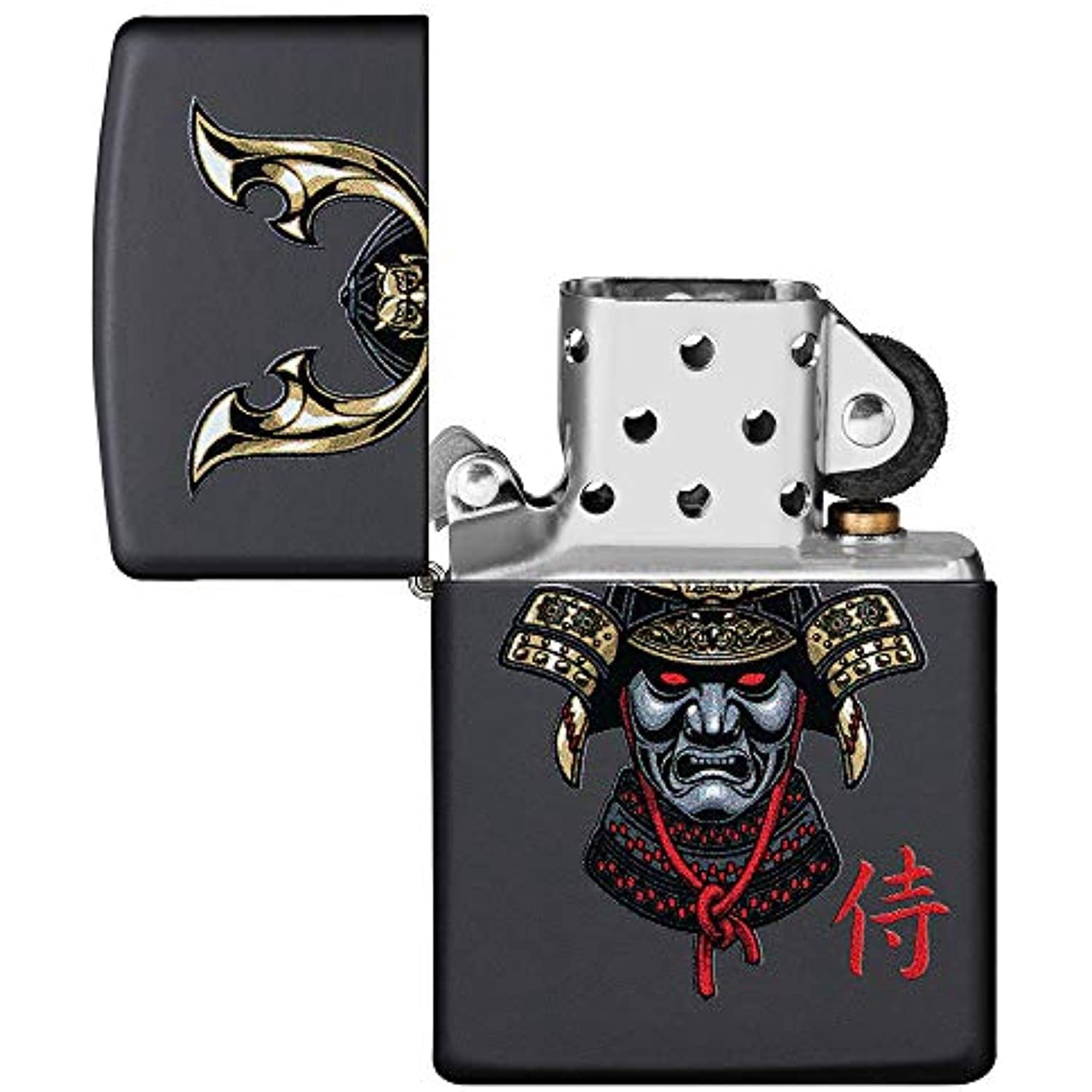 Zippo Samurai Helmet Design Black Matte Pocket Lighter, One Size