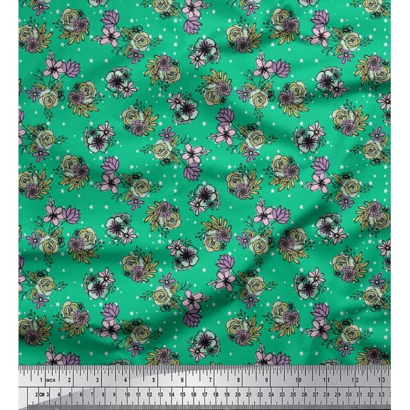 Soimoi Cotton Duck Fabric Star,Leaves & Rose Floral Fabric Prints by Yard 42 Inch Wide