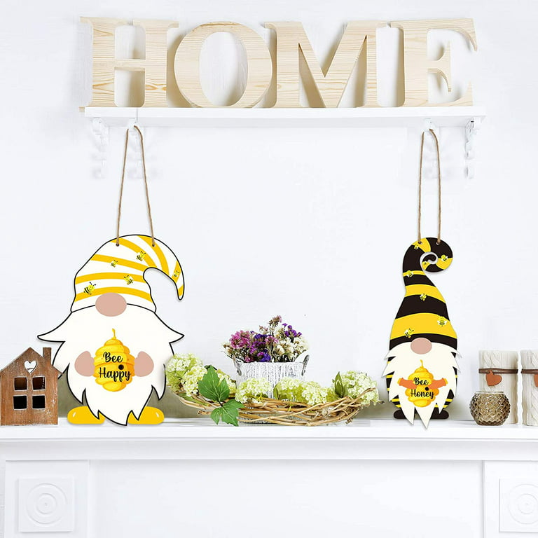 Gnome Bumble Bee Door hanger wreath Farmhouse sign decor - Our
