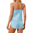 thumbnail image 3 of INSPIRE CHIC Women's Satin Pajamas Sets Cami Top with Shorts 2 Pcs Sleepwear Silky Pajama Set XL Light Blue, 3 of 6