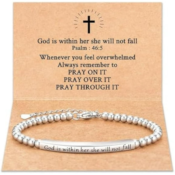 God Is Within Her She Will Not Fall Engraved Bead Bracelet, Bible Verse Bracelets, PRAY ON IT Christian Faith Bracelet, Religious Jewelry Gift for Women