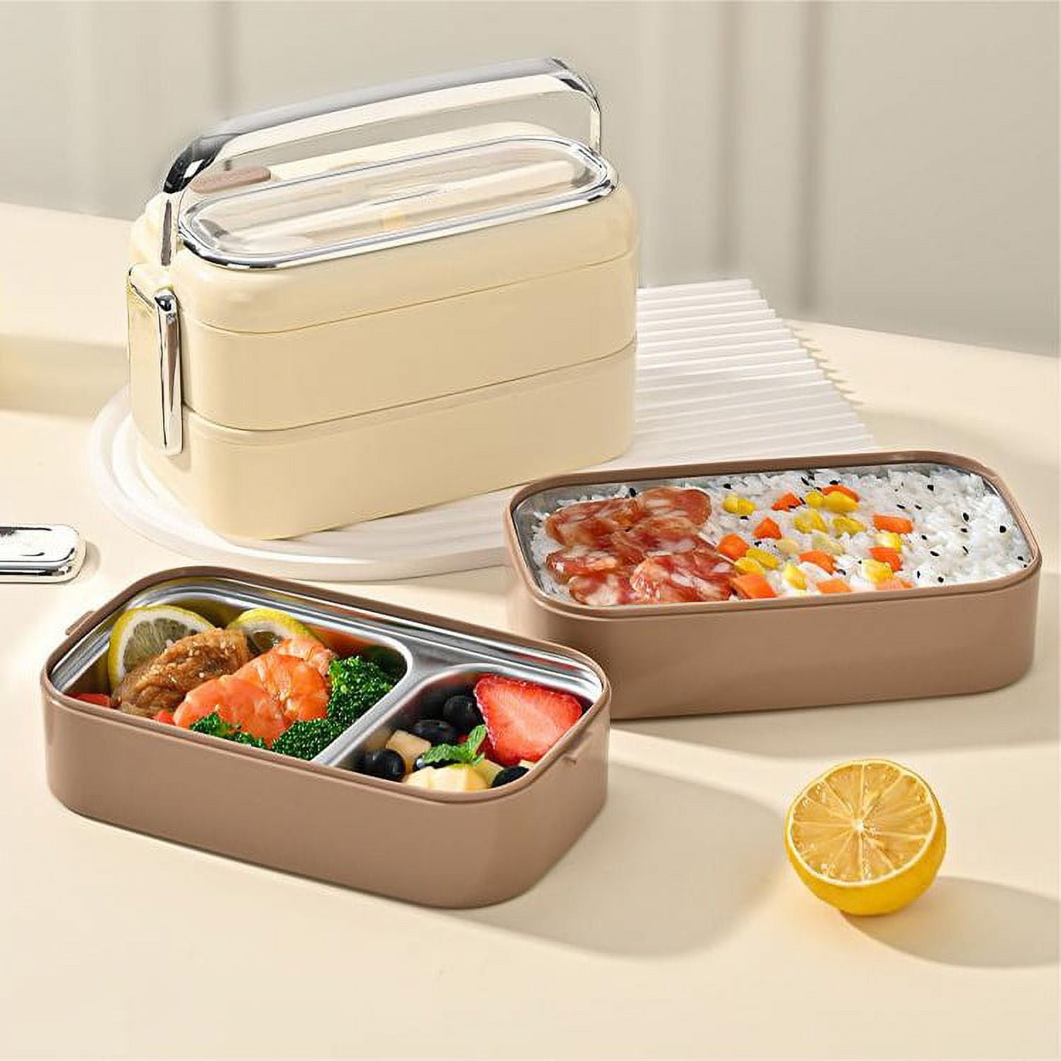 Stainless Steel Bento Box, Ongmies Stainless Steel Leakproof Lunch Box for Adults - Divided Meal Storage Containers Set, Stackable for Picnic & Travel,