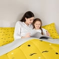 thumbnail image 4 of jejeloiu Cartoon Stars Print Queen Comforter Set,Yellow Black Bedding Comforter Set For Girls Kids Reversible 3-Piece, 4 of 7
