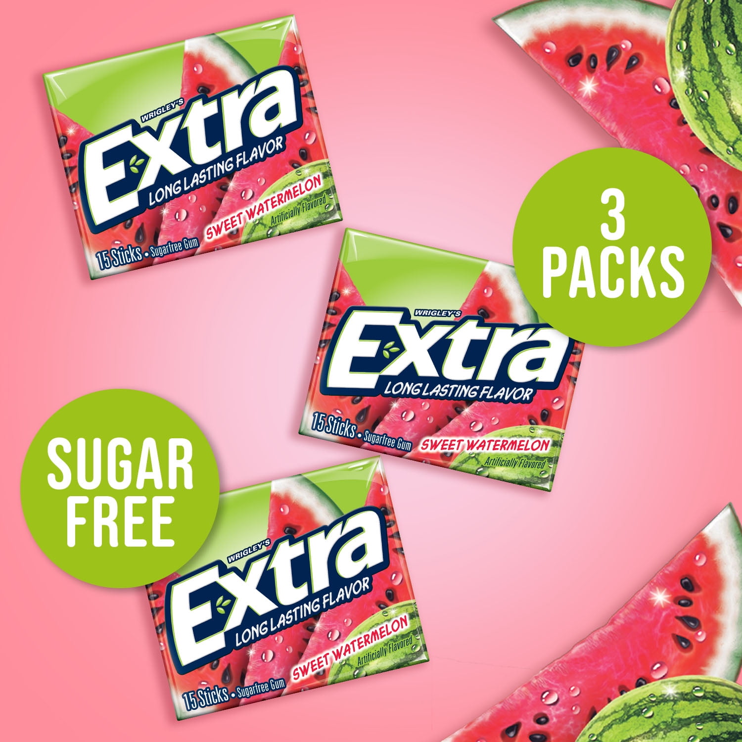 Extra Watermelon Sugar Free Chewing Gum - 15 ct 3 Pack (Pack of 4)