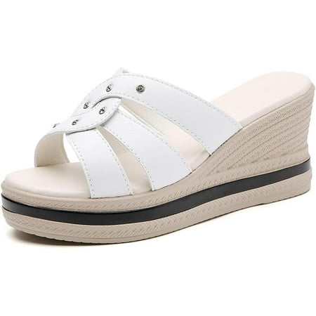 

Platform Espadrilles for Women Wedge Sandals Open Toe Slip On Beach Sandals White