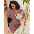thumbnail image 6 of Ekouaer Women Zipper Robe Short Sleeves House Dress Knit Short Bathrobe Sleepwear with Pockets Housecoat Nightgown, 6 of 7