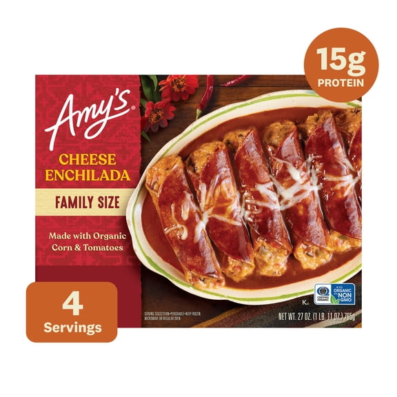 Amy's Frozen Meal, Family Size Cheese Enchilada, Made With Organic Corn and Tomatoes, Gluten Free Microwave Meal, 27 Oz