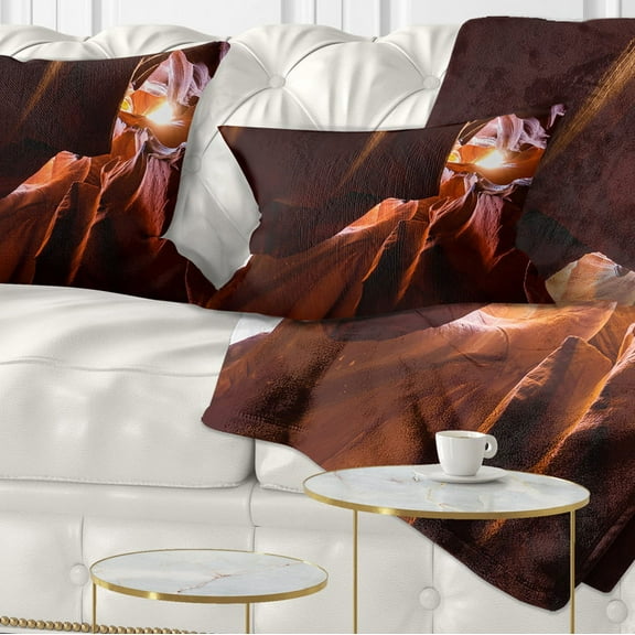 Designart Dark Antelopes Canyon - Landscape Photo Throw Pillow - 12x20