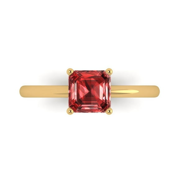 1 ctw Solitaire Anniversary Ring for Women | Asscher Cut Natural Garnet | Hyperallergenic Solid 14K Yellow Gold