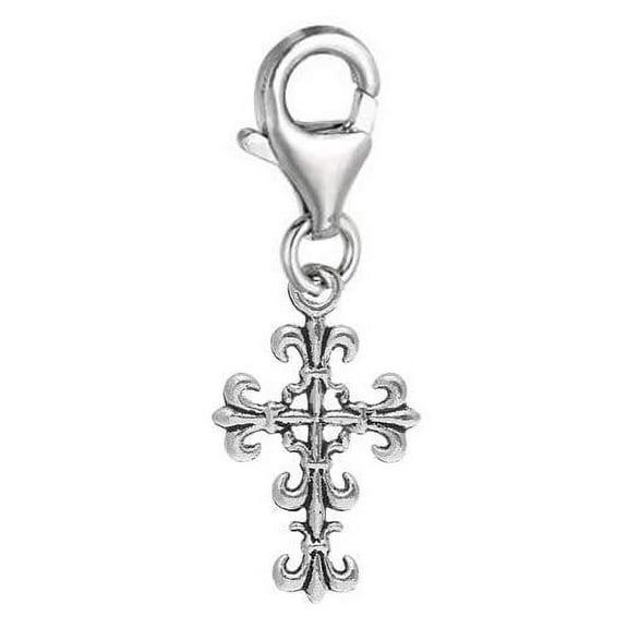 Sexy Sparkles Cross Clip On For Bracelet Charm Pendant for European Charm Jewelry with Lobster Clasp, Religious Faith, Zinc Metal Alloy