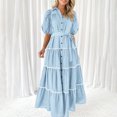 thumbnail image 6 of Homenesgenics Summer Dresses 2025 Women's Spring Shirt Dress Short Puffy Sleeve Tiered Ruffle Flowy Long Maxi Dresses Blue XXL, 6 of 9